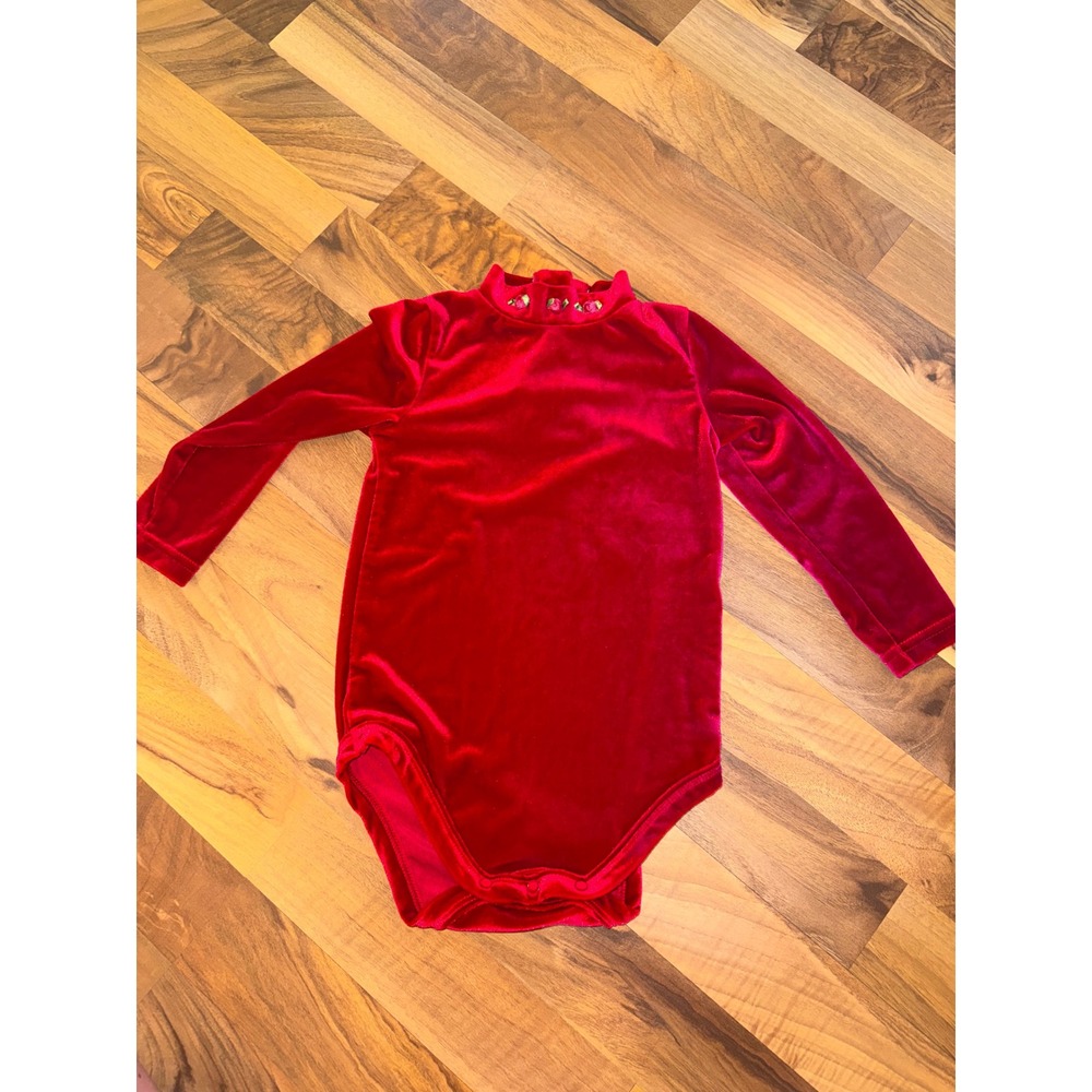 The Children's‎ Place Velvet Bodysuit Baby Girl 24M Red Rose Embroidered Vintage